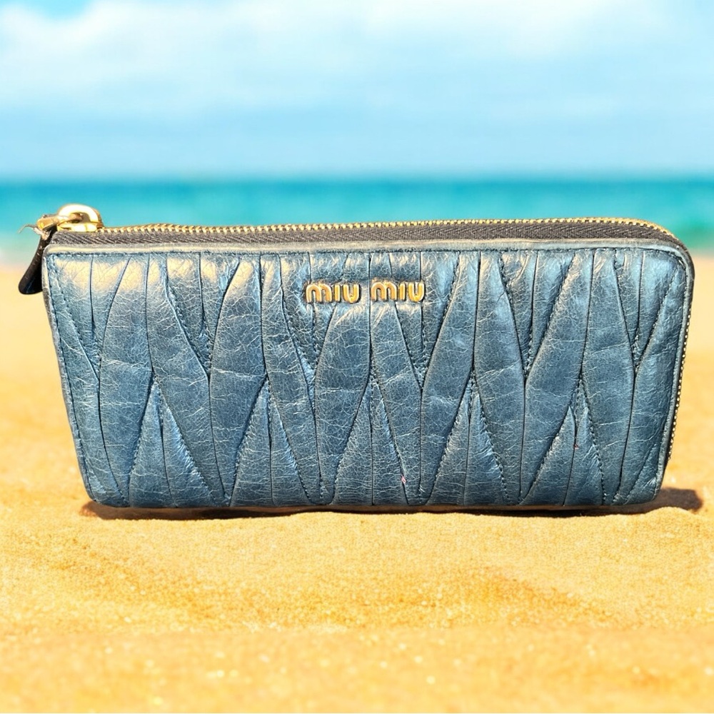 Miu Miu Navy Matelasse Napa Leather Long Zippy Wallet A48